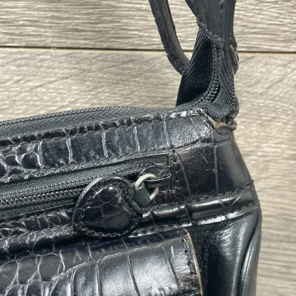 VTG Brighton Shoulder Bag Black Leather Croc Pockets Adjustable Retro Purse Y2K - Picture 3 of 16